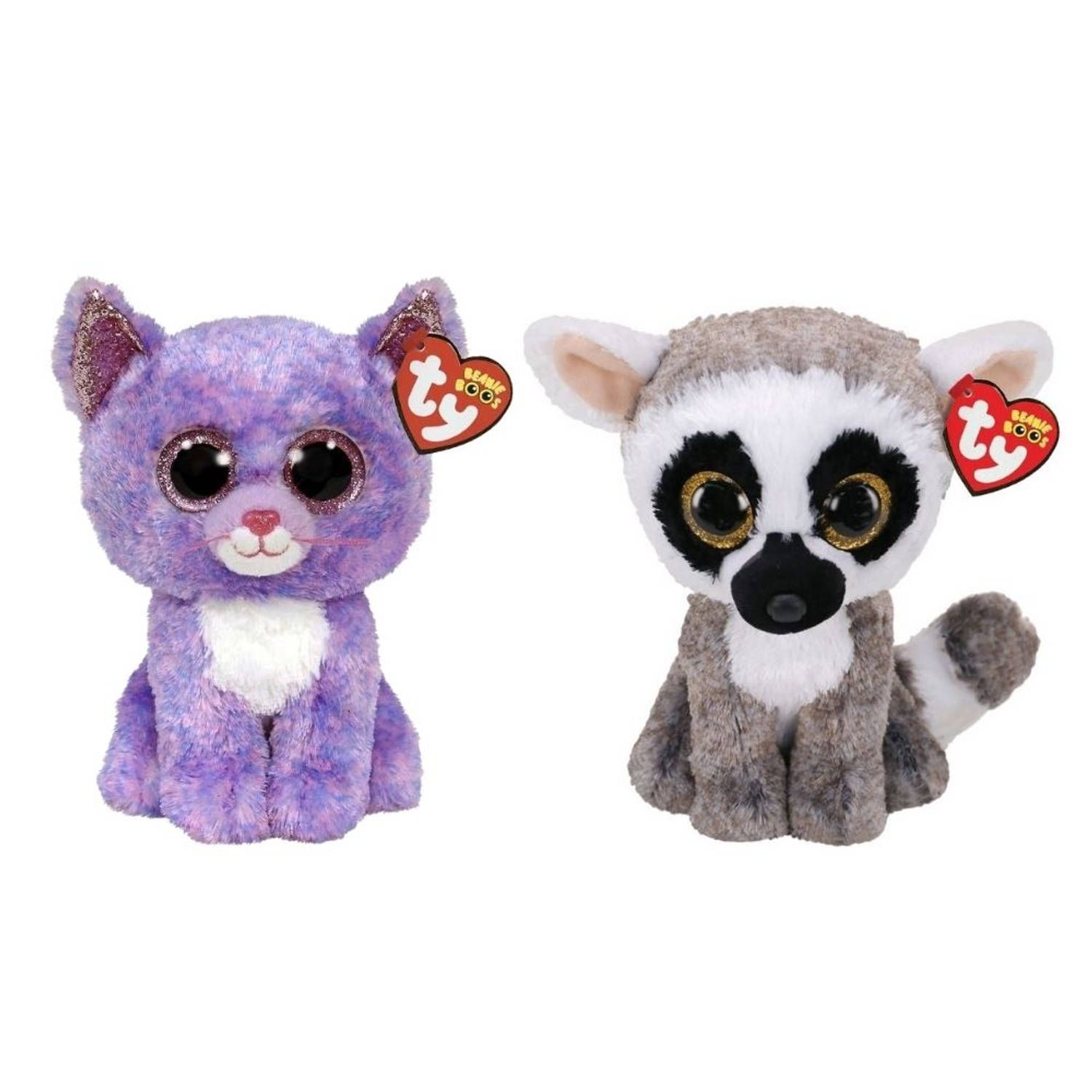 TY - Knuffel - Beanie Buddy - Cassidy Cat & Linus Lemur - Meerkleurig