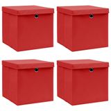 vidaXL Opbergboxen met deksel, 4 stuks, rood, 32x32x32 cm, stof