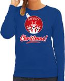 Bellatio Decorations Shoppartners Bv Rendier Kerstbal sweater / kersttrui Merry Christmas blauw voor dames - Kerstkleding / Christmas outfit S