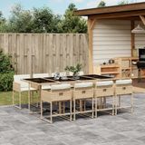 Prolenta Maison Exclusive - 9-delige tuinsets met eetgedeelte, inclusief kussens, in beige kleur, gemaakt van polyrotan