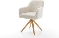 DELIFE Eetkamerstoel Greg-Flex houten frame hoekig natuur pluchen crème-wit 360° draaibaar pocketveer kern