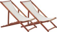 Beliani ANZIO - Ligstoel set van 2 - Gebroken wit - Acaciahout/Polyester