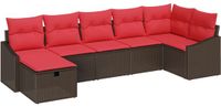 vidaXL Bankstel met kussen met opslag Bruin poly rattan