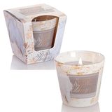 Dekohelden24 Geurkaars, windlicht kaars in glas als set van 2 geurrichting Angel Wings, L/B x H 8 x 8 cm, 115 g per kaars, beige