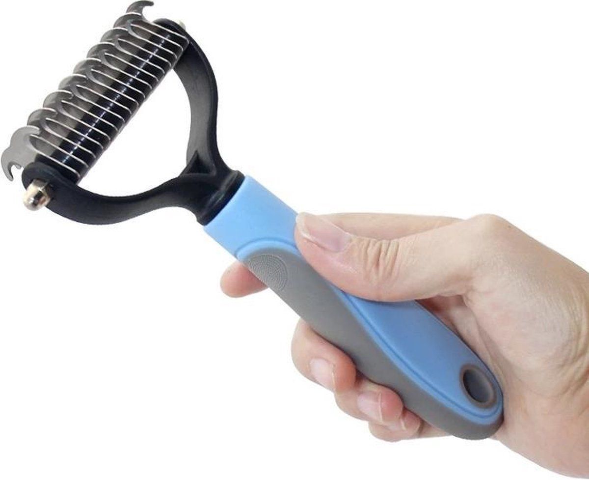 Repus BLAUW Dubbelzijdig Katten Kam | Ondervacht kam voor Kat en Hond | Hondenborstel | Kattenkam |Klittenkam | Verwijderd Klitten |Haaruitval | Musthave voor Katten en Honden