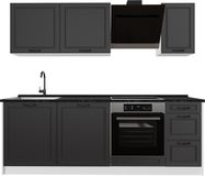 Vicco Complete keukeneenheid R-Line, Antraciet landelijk/Wit, 220 cm antraciet werkblad
