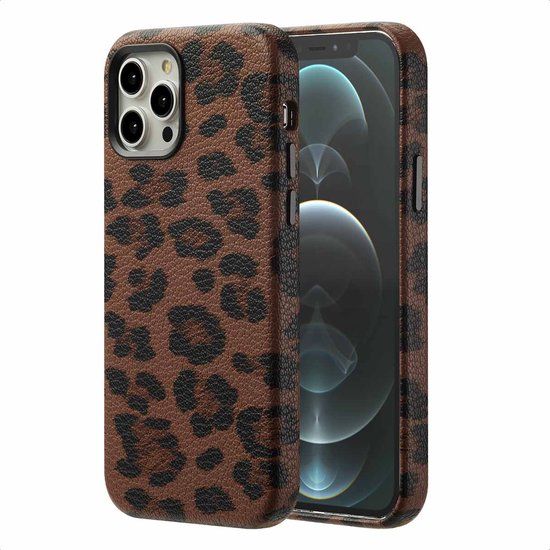 Selencia Sabi Backcover Panterprint met MagSafe voor de Apple iPhone 12 (Pro) - Mocha Brown