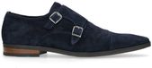Manfield Heren Donkerblauwe Gespschoenen van Suède - Maat 45