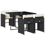 vidaXL 5-delige tuinset met kussens, zwart, van polyrotan