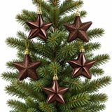 Decoris kersthanger sterren - 12x st - donkerbruin - 7 cm - kunststof
