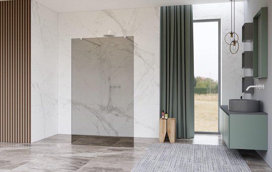 FortiFura Galeria Vrijstaande Inloopdouche - 90x200cm - Rookglas - antikalk - 8mm veiligheidsglas - wandsteunen - Wit mat