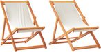 vidaXL Fauteuils pliants, 2 pièces, tissu crème et blanc