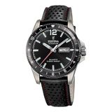 Festina F20699/4 Heren Horloge - Mineraalglas - Titanium/Leer - Zilverkleurig - Ø 43 mm - Quartz - Gesp - 10 ATM (zwemmen)