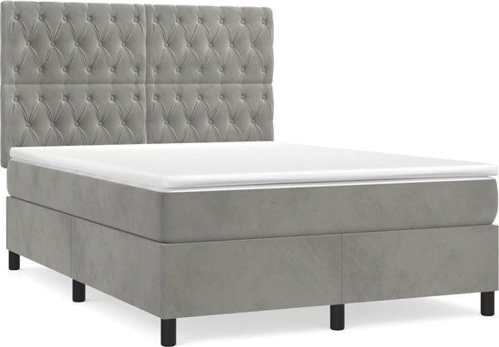 vidaXL Boxspring met matras fluweel lichtgrijs 140x200 cm