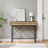 en.casa Table console Luniehti avec 2 tiroirs noir et naturel 100x40x75 cm