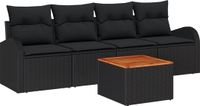vidaXL Tuinbank Set 5-delig Zwart Poly Rattan