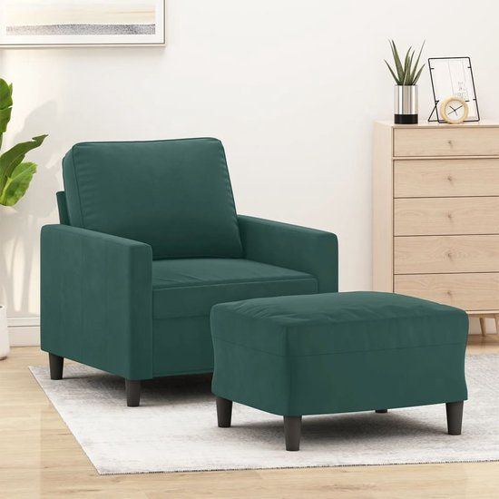 vidaXL Fauteuil met voetenbank fluweel donkergroen
