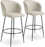 tectake® Set van 2 Barkrukken Luana - Gestoffeerde Barkruk met rugleuning - Barstoelen - Barstoel met voetensteun - Eetkamerstoel met fluwelen bekleding - Stevige stalen poten met antislip vloerbescherming - Crème/zwart