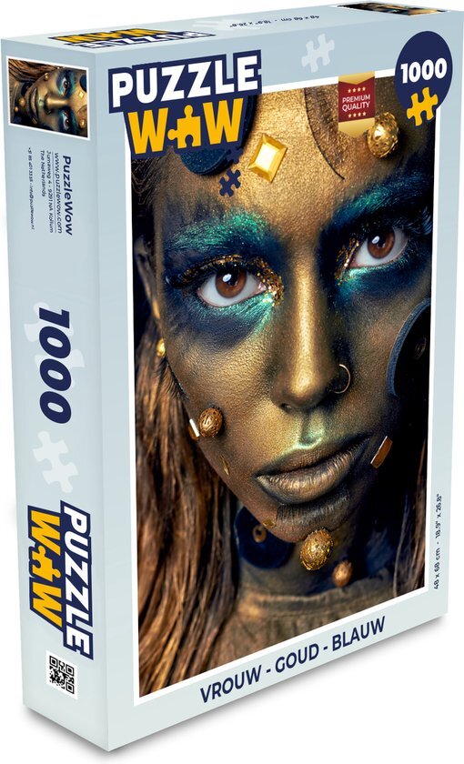 MuchoWow Puzzel Vrouw - Goud - Blauw - Legpuzzel - Puzzel 1000 stukjes volwassenen