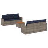 vidaXL 7-delige Loungeset met kussens, grijs, polyrattan