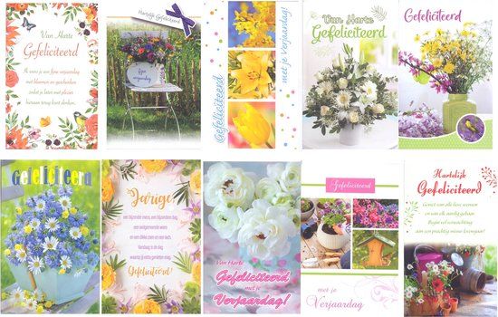 knutselkraam 10 Luxe Verschillende Wenskaarten Bloemen Hartelijk Gefeliciteerd Assorti