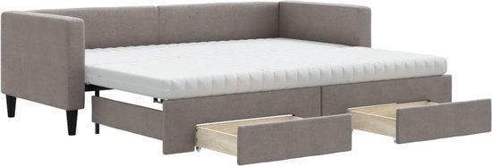 vidaXL Slaapbank met onderschuifbed en lades 80x200 cm stof taupe