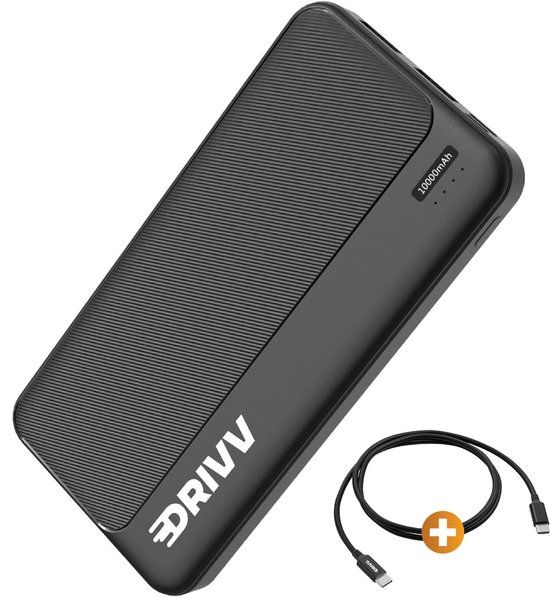 Drivv. Powerbank 10.000 mAh - 22.5W Snellaadfunctie - Fast Charge USB 3.0 - USB C - Zwart