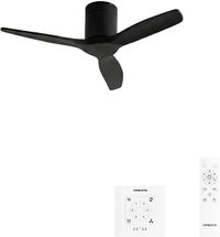 Create - Ventilateur de plafond silencieux 40W avec pales ABS - Noir - Ø 112 cm - 6 vitesses - Minuterie - Télécommande - WIND CALM