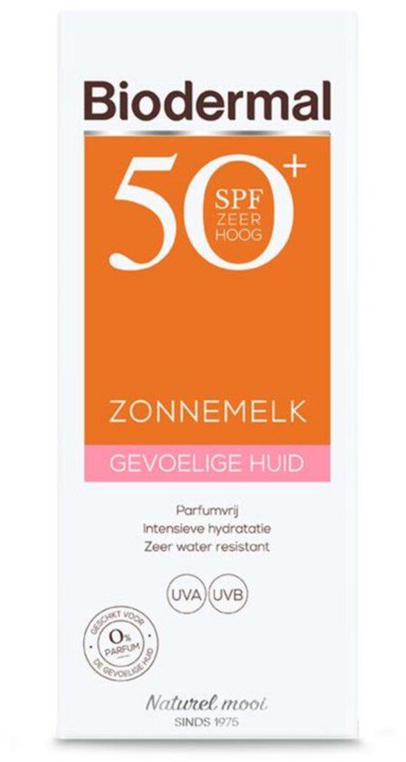 Biodermal Zonnemelk Gevoelige Huid SPF50+ 200ml - Parfumvrij & Water Resistant