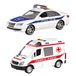 Mondo Motors - Friction Security Assortment - voertuigen met terugtrekkoppeling voor kinderen - maat 20 cm - politie- en hamburger - 51175