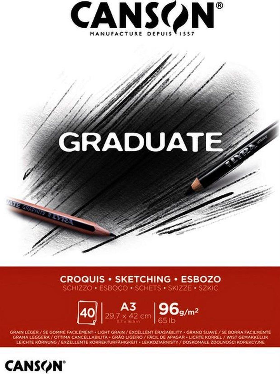 Canson Graduate Croquis A3 Schetsboek - 40 vel - 96gr - wit