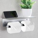 Porte-rouleau de papier toilette sans marque, porte-rouleau double avec étagère, argent, aluminium