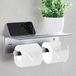 Merkloos Toiletpapierhouder, dubbele rolhouder met legplank, zilver, aluminium