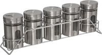 5five Kruidenrekje met 5 kruidenpotjes - 28 cm - RVS - Keukenkruiden potjes - Kruiden bewaren