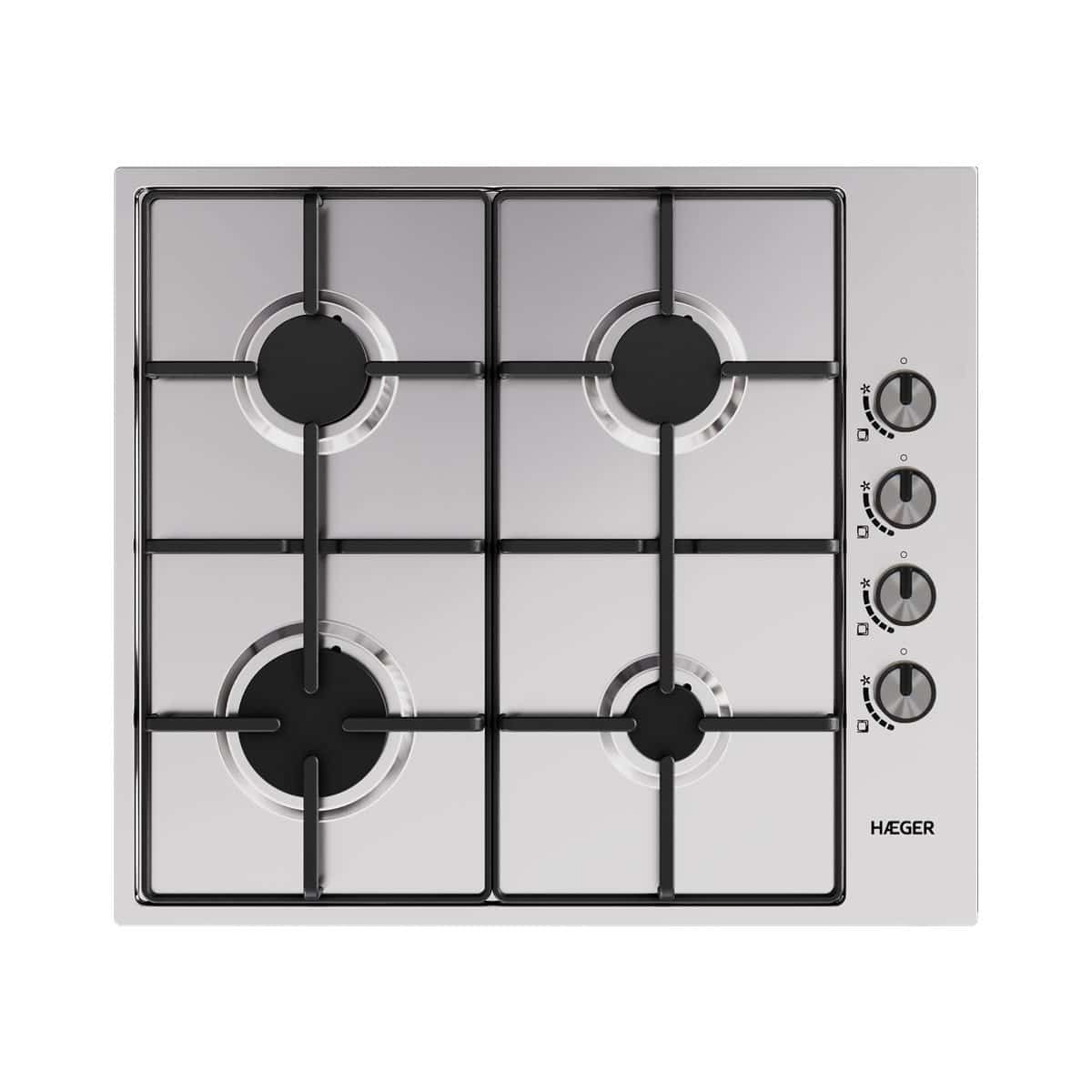 Haeger PG-4GI.008A - 60 cm Gas Hob - Stainless Steel - 4 Burners