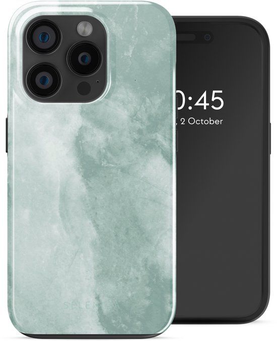 Selencia Hoesje - Geschikt voor Apple iPhone 15 Pro - Backcover geschikt voor MagSafe - Marble Grayed Jade