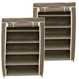 Gerimport Opvouwbaar camping schoenenrek / schoenenkast - 2x - bruin - 60 x 30 x 88 cm