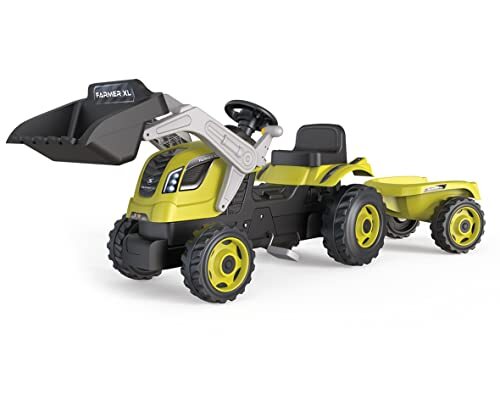 smoby - Tractor Farmer Max + aanhanger – kindervoertuig – verstelbare zitting – stuurwiel met claxon – 710132