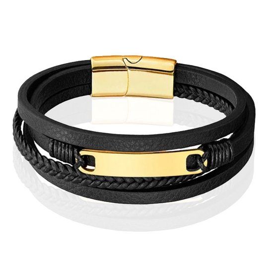 Mendes Leren Armband voor Heren met Gouden Coating - 21cm