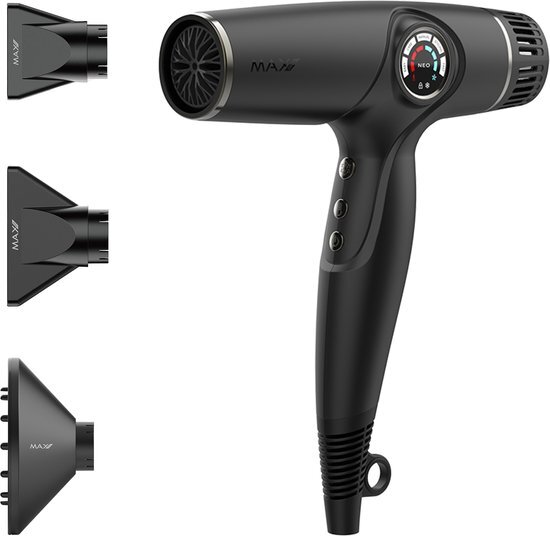 Max Pro NEO Föhn 2100W - Inclusief Diffuser en Twee Blaasmonden (93mm en 63mm) - Professionele Haardroger - Hair Dryer - Alle Haartypes - Snelle Droogtijd - Verminderd Haarbeschadiging - ION & Keramische Technologie - Zelfreinigende Functie