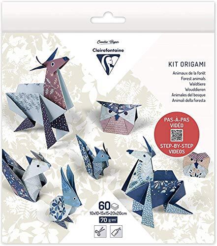 Clairefontaine 95368C Origami-papier, 70 g/m², 3 formaten: 10 x 10 cm, 15 x 15 cm, 20 x 20 cm, 4 verschillende modellen, 5 verschillende illustraties, dieren