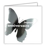 22212 Icecat 22212 Vierkante kaart Gelukkig VERJAARDAG op een glanzende zilveren vlinder met witte envelop 15 x 15 cm