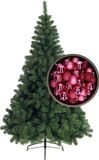 Bellatio Decorations kerstboom H210 cm - met kerstballen fuchsia roze