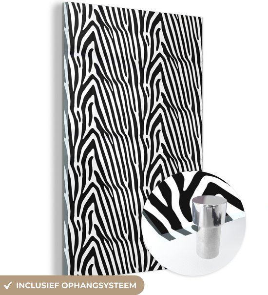 MuchoWow® Glasschilderij 80x120 cm - Acrylglas Schilderij - Safari Zebra Print - Foto op Glas - Modern