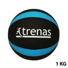 Trenas Pro Medicijnbal - Medicine bal - Rubber - 1 kg - Zwart-Licht Blauw