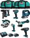 MAKITA Set MK701 (DDF482 + DHR171 + DGA504 + DTD152 + DJV182 + DSS610 + DML802 + 2 x 5,0 Ah accu's + DC18RC lader + 2 x LXT600 koffers)