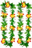 Boland Hawaii krans/slinger - 2x - Tropische kleuren mix groen/geel/rood - Bloemen hals slingers