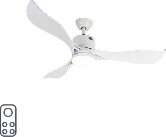 QAZQA Plafondventilator wit met afstandsbediening incl. LED - Kolm