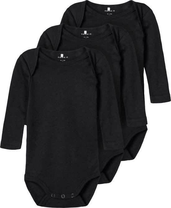 NAME IT NBNBODY 3P LS SOLID NOOS - Baby Bodies - Unisex - Black - Effen - Lange mouw - 3 stuks