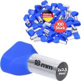 Kalitec 100 stuks AET2518BL dubbele adereindhulzen geïsoleerd 2x2,5mm² 18mm lang blauw
